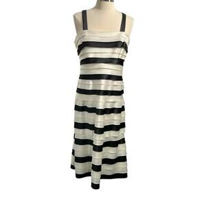 BCBG MAXAZRIA Ivory & Black Satin Tiered Fitted Evening Formal Dress Women's 12